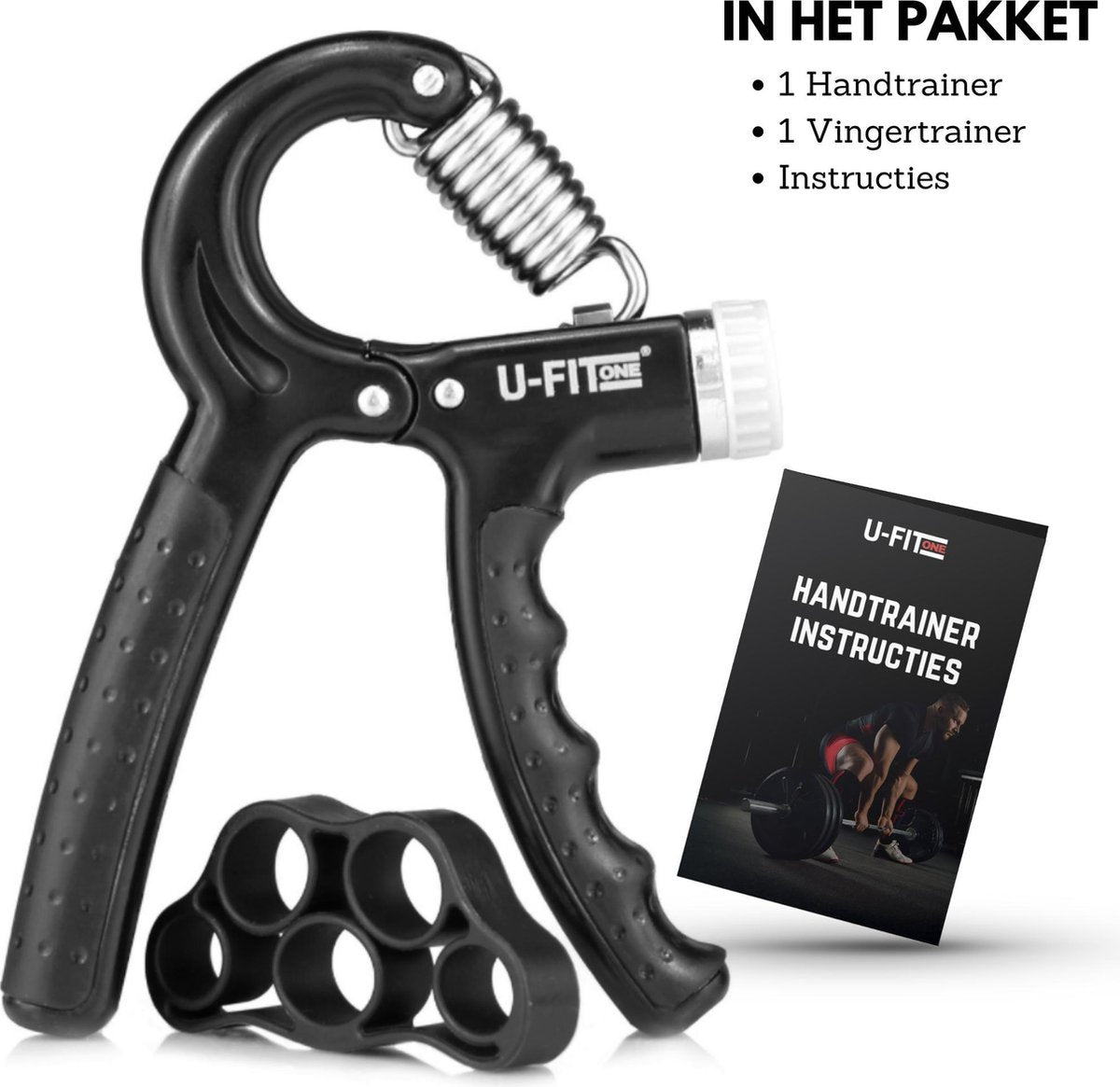 U Fit One® Zwart Handtrainer 10 to 60kg met Vingertrainer & Instructies